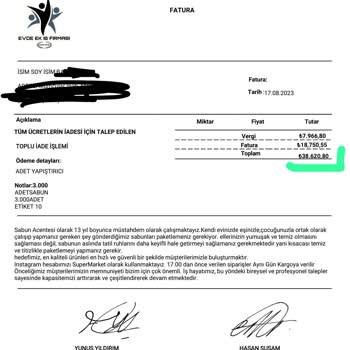Yunus Paketleme Acentası Paramın İade Edilmesi