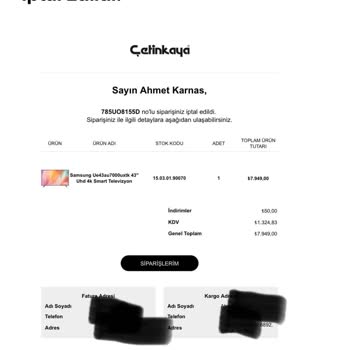 Çetinkaya Stokta Yok Denilerek Stokta Olan Ürün İptali