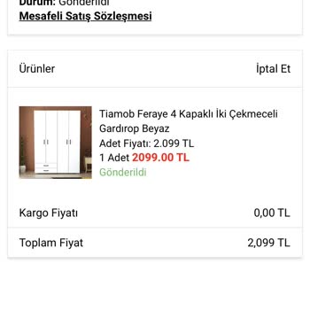 Tiamob Feraye 4 Kapaklı Dolap A101