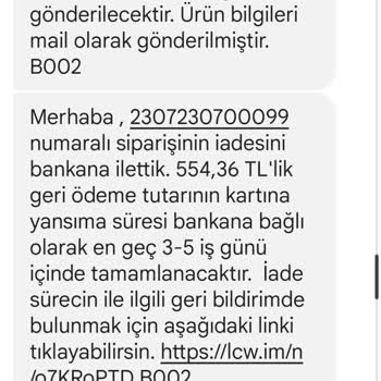 LCW İnternet Siparişi Eksik Yatan İade Ürün