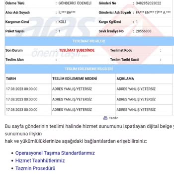 Aras Kargo Şube Dağıtım Yapmadan İade Gönderme Peşinde