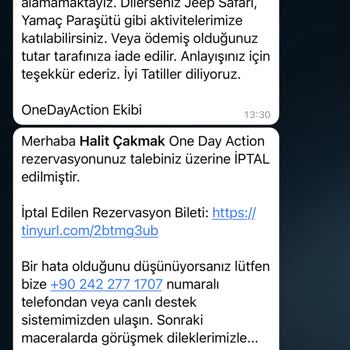 Oneday Action Daily Tours 1 Ay Önce Rezervasyon Yapıp Ücret Ödememize Rağmen İptal Edildi