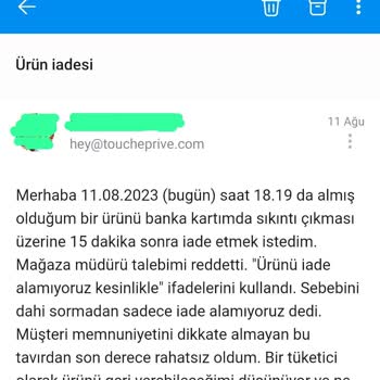 Touché Prive Zerujmall Müdürünün Nezaketsiz Davranışı Ve İade Reddi