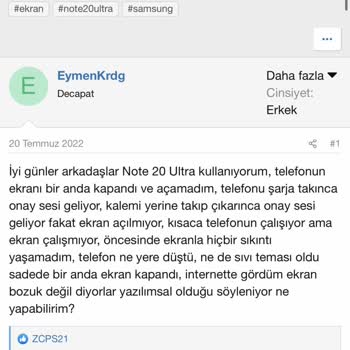 Samsung Galaxy Note 20 Ultra Telefonumun Ekranı Aniden Karardı
