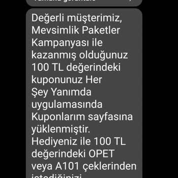 Vodafone Her Şey Yanımda 100 TL A101 Veya Opet Akaryakıt Çeki Yüklenmedi