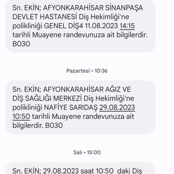 Sağlık Bakanlığı Afyon Ağız Ve Diş Sağlığı Merkezine Aldığım Randevum İptal Edildi