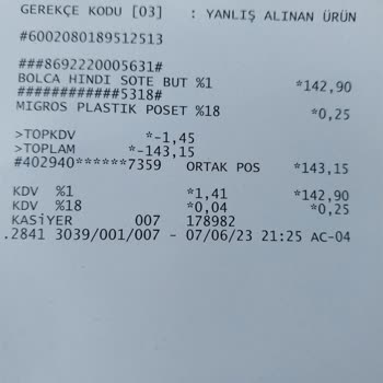 Migros'un İade Edilen Ürünün Geri İadesini Yapmaması