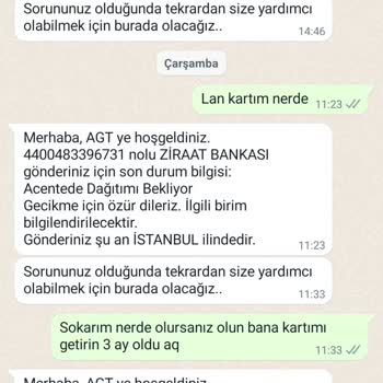 AGT Kurye (aynigunteslim.com) 3 Aydır Gelmeyen Banka Kartı