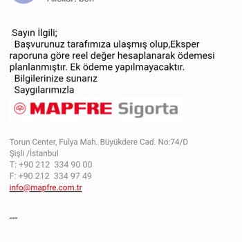 Mapfre Sig. Araç Değer Kaybında Haksızlık Yapıyor, Eksik Ödeme Yapıyor
