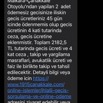 1915 Çanakkale Köprüsü İhlali Geçiş Ücreti