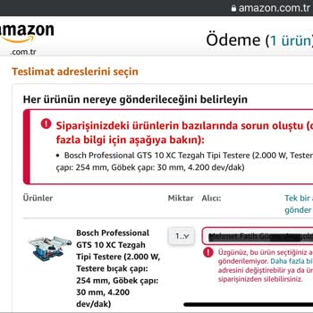 Amazon "bu Ürün Seçtiğiniz Adrese Gönderilemiyor" Hatası