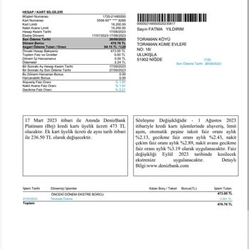 Denizbank Kredi Kartı Yıllık Kart Ücreti