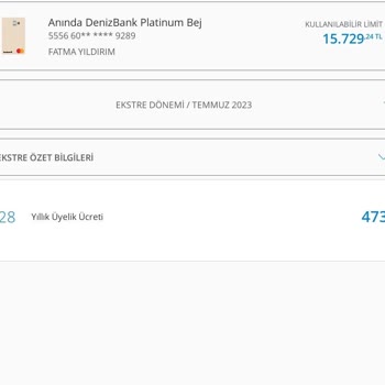 Denizbank Kredi Kartı Yıllık Kart Ücreti