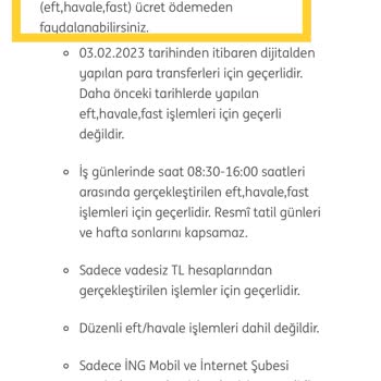 ING'nın EFT/Fast Ücreti Alması
