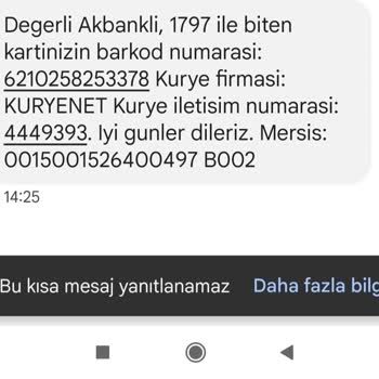 Akbank Bank Kart Kurye Tarafından Teslim Edilmedi