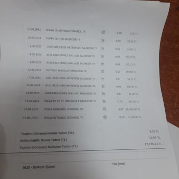 Tosla Bilgim Dışında Para Çekilmiş Olması