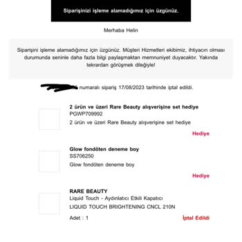 Sephora Stoklu Ürün İptali