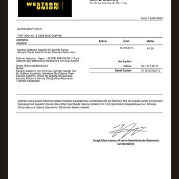 Western Union Yetkileri Geri Dönüş Yapmadı