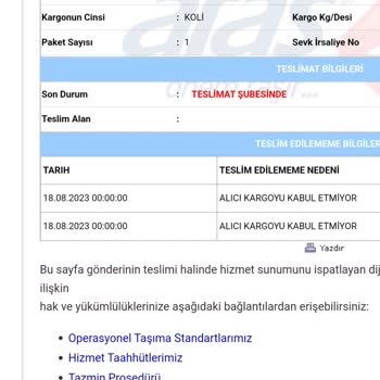 Aras Kargo Turgutlu Şubesi "müşteri Kargoyu Kabul Etmiyor İbaresi "