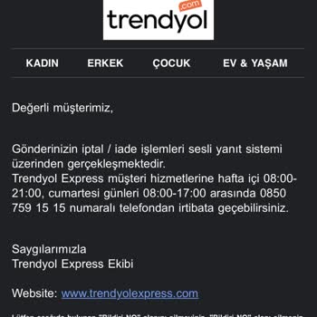 Trendyol Express Kargo İadeye Göndermiyor