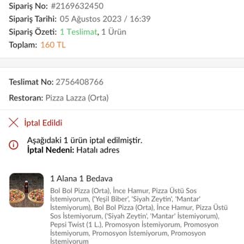 Trendyol Yemek PizzaLazza Umursamazlığı Para İadesi Yapmadı.