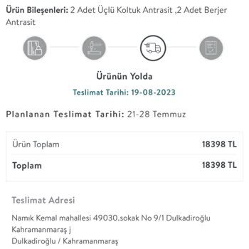 Vivense Koltuk Takımı Yanlış Renk Ve Kumaş Gönderilmiş