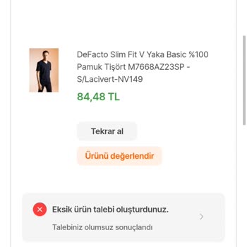 Hepsiburada DeFacto Yanlış Ürün Gönderdi Değişim Yapılmıyor