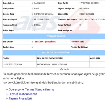 Aras Kargo Kargo Teslimatı İptali