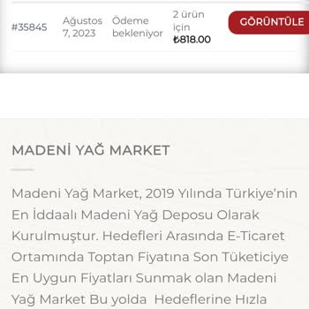 Madeniyagmarket.com 35845 Yağ Siparişi