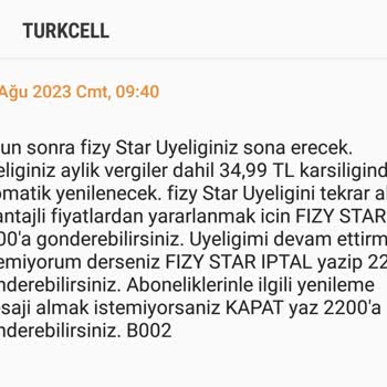 Habersiz Abone Edildiğim Fizy Star İptali