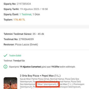 Trendyol Yemek PizzaLazza Yanlış Siparişi Hakkında