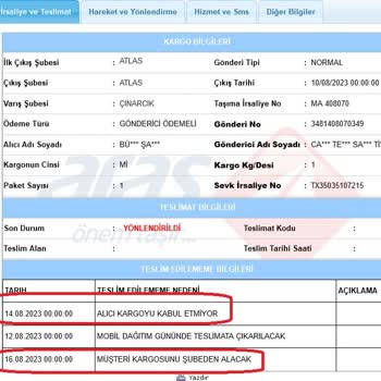 Aras Kargo Sadece Şubeden Hizmet Veriyor Ve Telefonlarına Ulaşılmıyor!