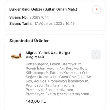 Migros Yemek Sipariş İptali Para İadesi