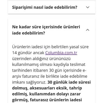 Columbia 14 Gün İade Süresinin Kabul Edilmemesi