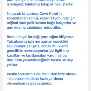 Larissa Cave Hotel Ürgüp Larissa Cave Otel Ücret İadesi Hk