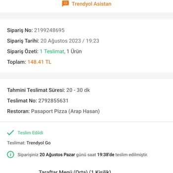 Trendyol Pasaport Pizza Ürün Teslim Etmeyip Paramıda İade Etmedi