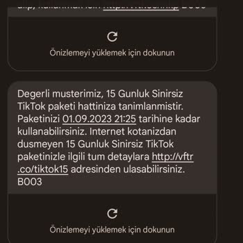 Vodafone 15 Günlük Sınırsız TikTok Paketi Mağduriyeti