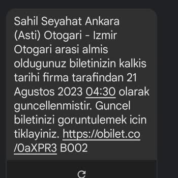 Sahil Seyahat Otobüs Firması Gecikmesi 3.5saat