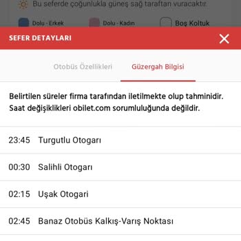 Obilet Otobüs Sefer Saatleri Hatası