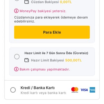 MoneyPay Hazır Limit Kullanılmıyor