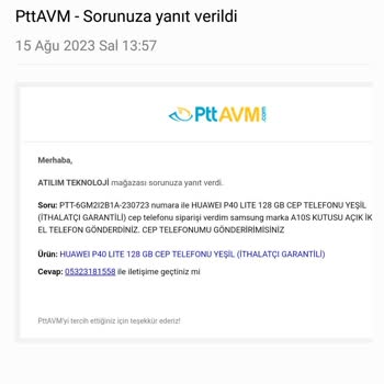 Atılım Teknoloji Yanlış Gönderilen Cep Telefonu Siparişim