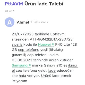 Atılım Teknoloji Yanlış Gönderilen Cep Telefonu Siparişim