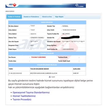 Aras Kargo, Kargo Ücreti Aldığı Halde Eve Teslimat Yapmıyor