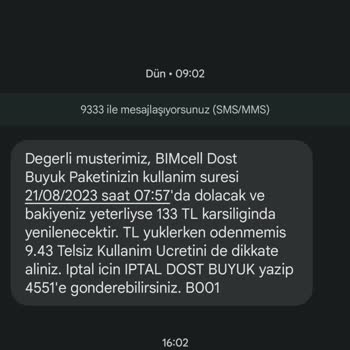 Bimcell Paket Yenileme Süreci