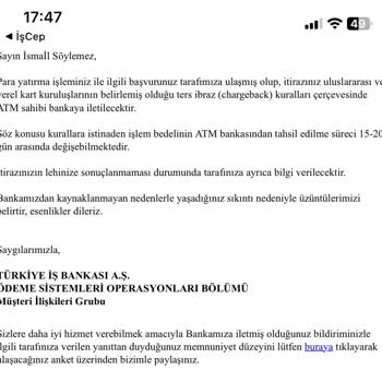 İş Bankası ATM Mağduriyeti Ve Gecikmeli İşlemi.