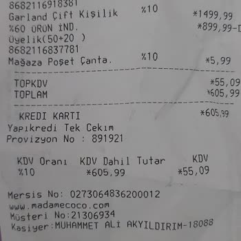 Madame Coco 5.99 Tl Poşet Ücreti