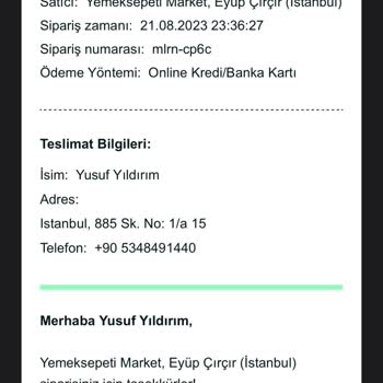 Yemeksepeti Market Yolda Deyip Sipariş İptali Yapması