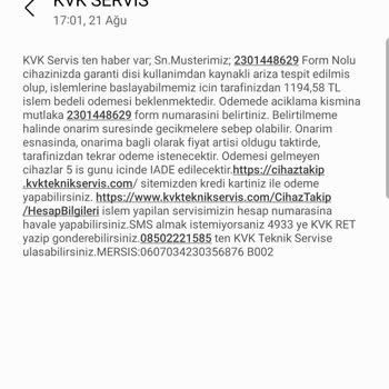 Hepsiburada KVK Trabzon Servisi Haksız Para Talep Etti.