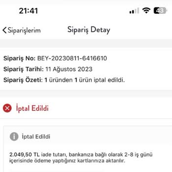 Beymen Uygulaması Ürün İptali