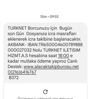 TurkNet Gerekçesiz Borç Yansıtıp İcraya Vermiş